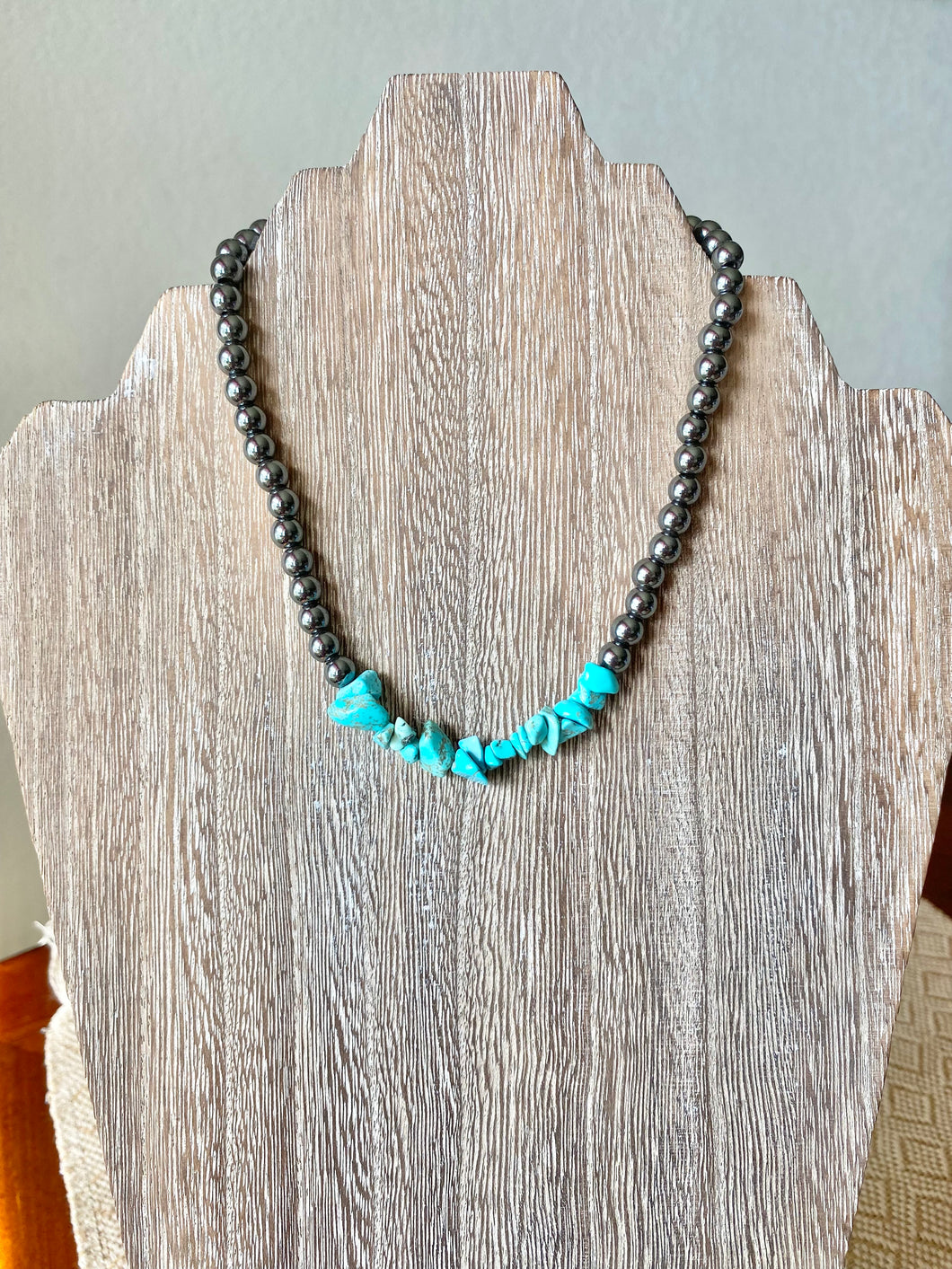 Dark Silver and Turquoise Chip Necklace